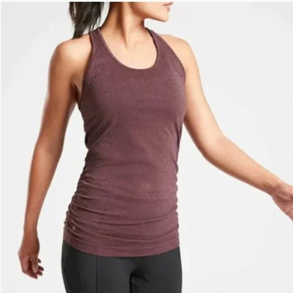 Athleta Tops - Athleta Speedlight Glow Purple Ruched Stretchy Racerback Sparkle Tank Top